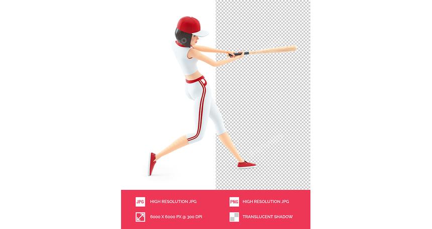 3D Baseball Girl Hitting a Ball