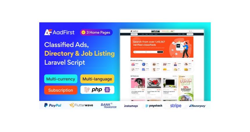 Aadfirst - Classified Ads, Directory & Job Listing Laravel Script