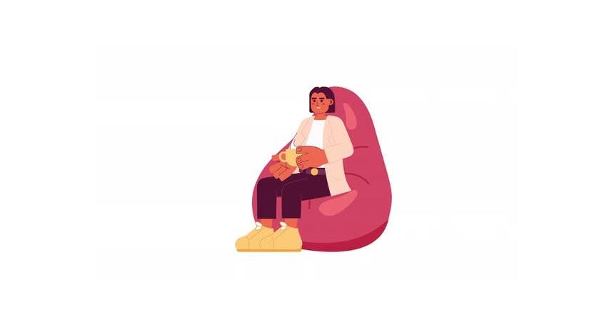 Bean bag woman holding coffee cup 2D character animation