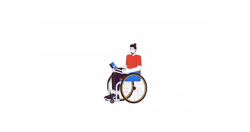 Caucasian man reader in wheelchair line 2D character animation