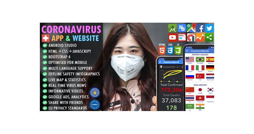 CoronaVirus (COVID19) Safety Guide 2021: Multi Language + Real-time Maps & Stats + Live News + AdMob