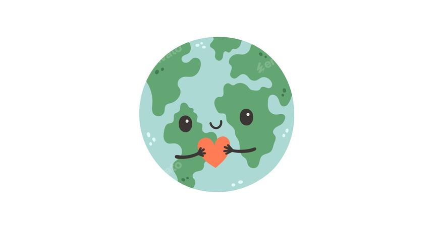 Cute Earth with Heart in Hands