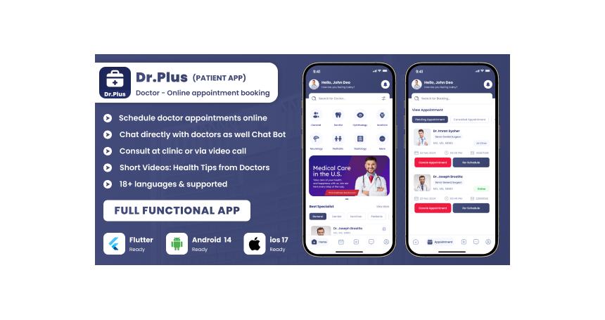 Dr.Plus - Online Doctor Appointment booking & Diagnostic, Multi-Vendor App with Admin Panel