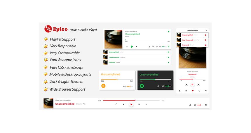 Epico - HTML 5 Pure JS & CSS Audio Player