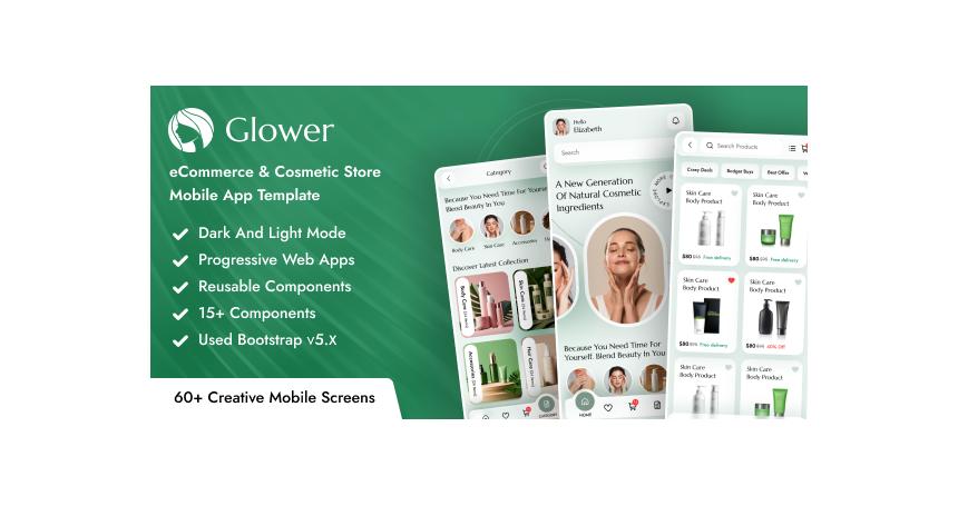 Glower - eCommerce & Cosmetic Store Mobile App Template ( Bootstrap + PWA )