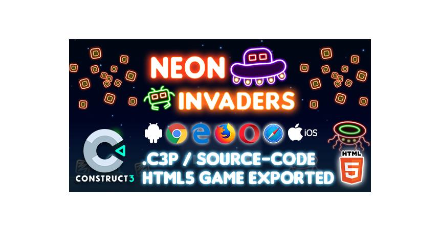 Neon Invaders HTML5 Game - Construct 3 Source-code