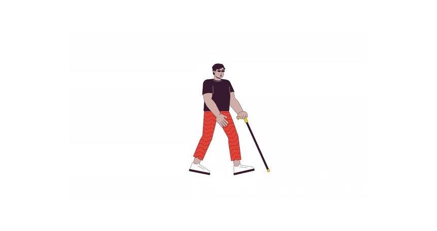 Obese arab man with walking cane line 2D character animation