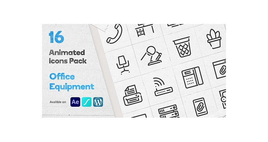 Office Equipment Animated Icons Pack - Wordpress Lottie Json Animation SVG