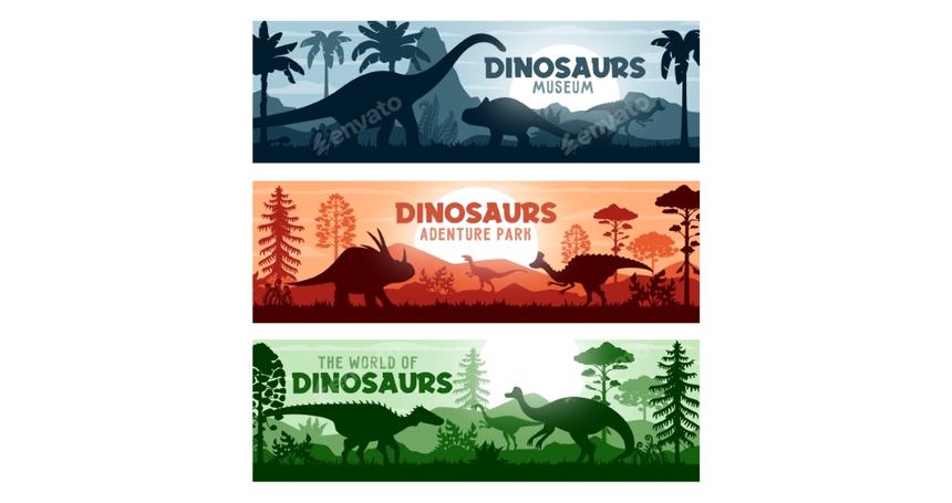 Prehistoric Dino Silhouettes Horizontal Banners