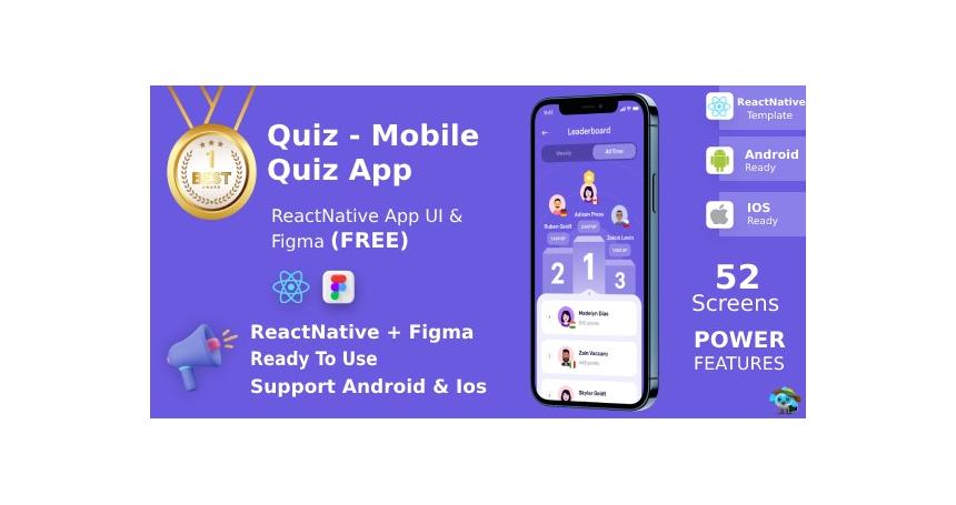 Quiz | ANDROID + IOS + FIGMA (FREE) | UI Kit | React Native | Online  Quiz Game V1.0