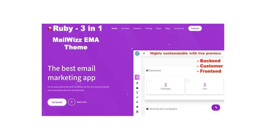 Ruby - 3 in 1 Mailwizz Modern Customizable Theme with Landing Page