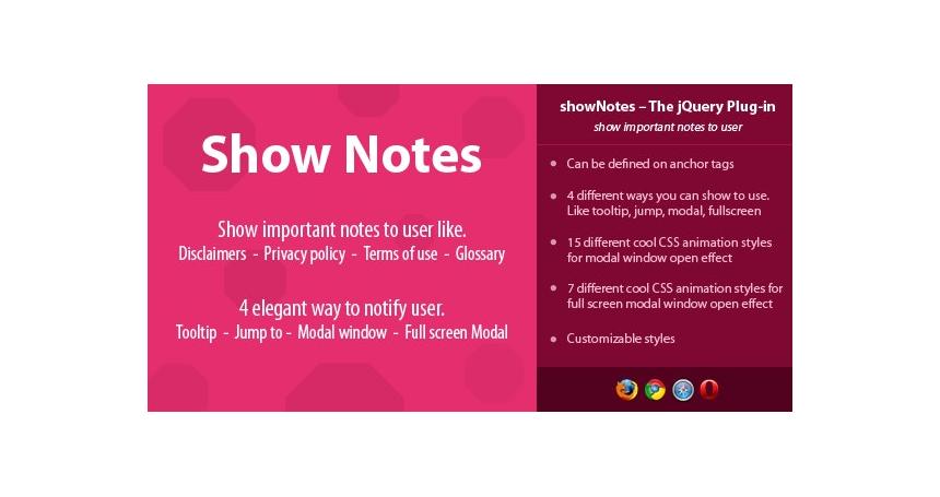 showNotes - show important notes to user