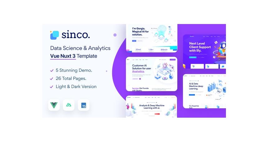 Sinco - Data Science & Analytics Vue nuxt 3 Template