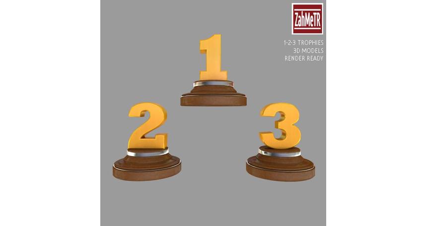 Trophies 1 - 2 - 3 Numbers 3d Model